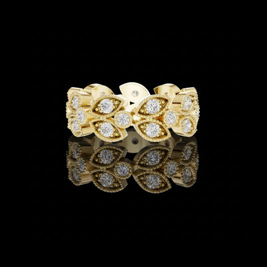 1.05 TCW Vintage Inspired Round Floral Moissanite Grown Round Diamond Eternity Band