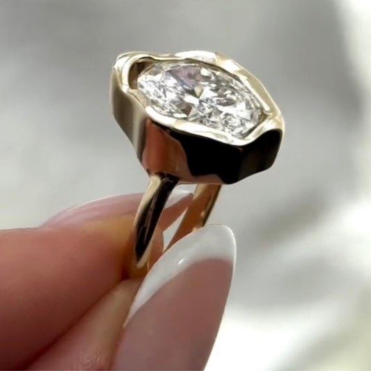 2.20 TCW Dazzling Sculptural Bezel Set Oval Cut Lab Grown diamond Solitaire Engagement Ring For Her