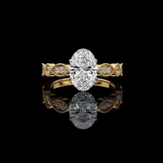 1.20 CT Vintage Oval Cut Lab Grown Diamond Ring Milgrain Marquise Band By Ivevar Luxury Engagement Ring