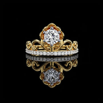 0.43 CT Vintage Floral Crown Moissanite Diamond Ring With Round Cut Center Stone & Pave Band