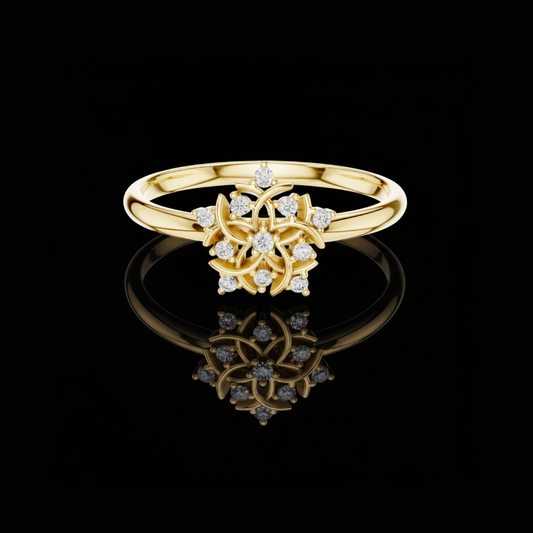 0.006 CT Vintage Bloomburst Lab Grown Diamond Floral Ring Delicate Nature Inspired Design Fine Jewelry