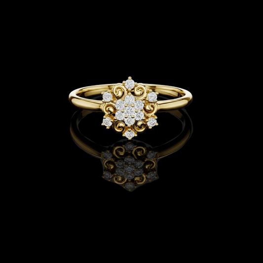 0.082 TCW Exquisite Ring with Intricate Floral Motif and Moissanite Diamond Cluster