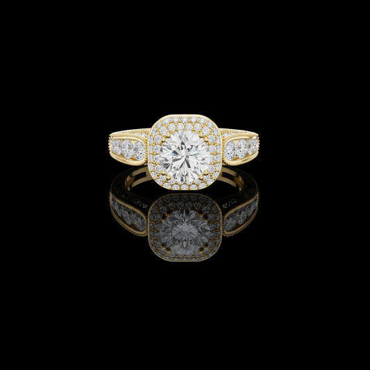 0.83 TCW Handcrafted Halo Ring Featuring A Radiant Round Center Lab Grown Diamond