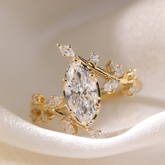 Marquise Lab Grown Bypass Ring with Branch Inspired Accent