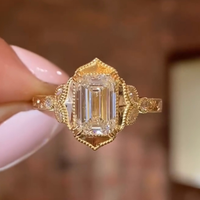Vintage Art Deco Emerald Cut Moissanite Diamond Wedding Ring