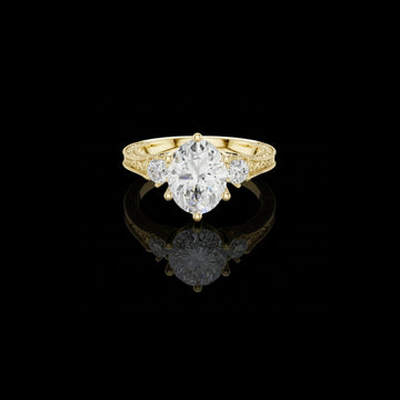 2.50 CT Glamour Vintage Oval Cut Moissanite Diamond Ring with Round Side Stones Engraved in Gold