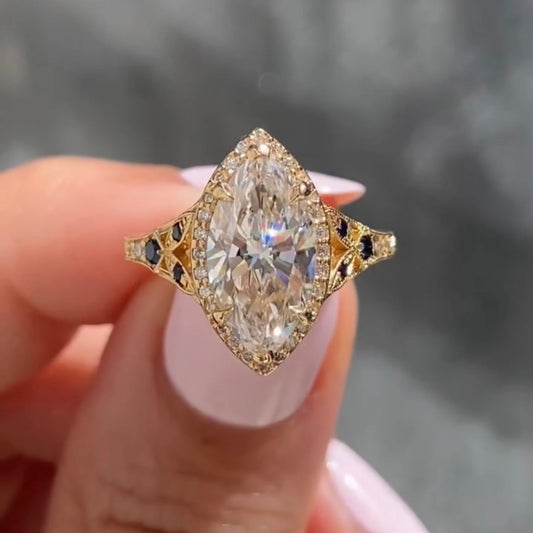 2.95 CT Vintage Inspired Moissanite Marquise Cut Diamond Halo Engagement Ring For Her