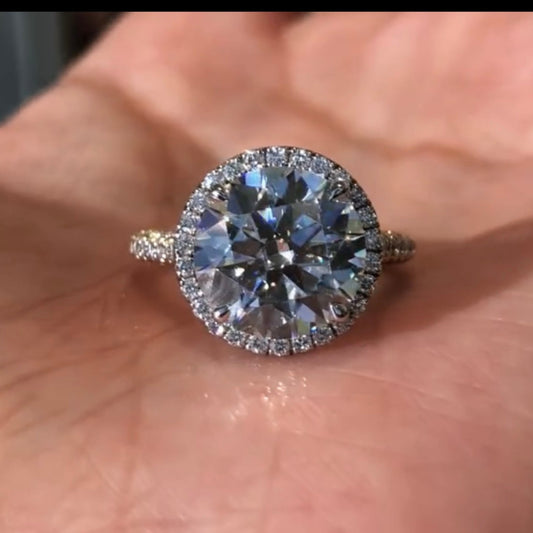 Round Halo Lab Diamond Pave Ring