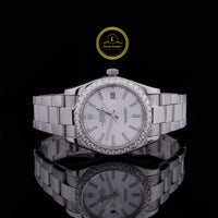 Round Cut Moissanite Diamond Bezel Oyster Perpetual Date Style Watch with Oyster Band