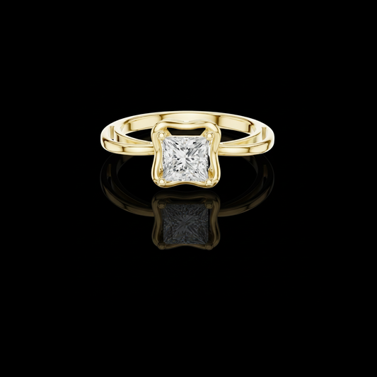 1.30 CT Sparkling Princess Lab Grown Diamond Ring with Artistic Wavy Frame and Sleek Polished Band