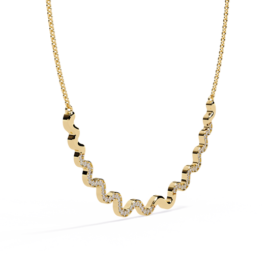 Curved Wave Bar Moissanite Diamond Pave Necklace