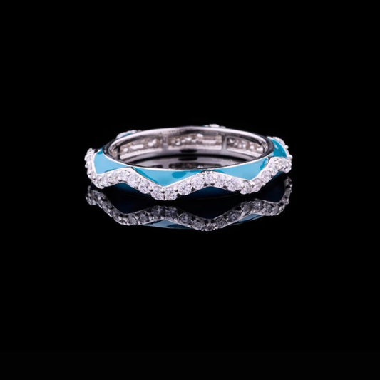 Sky Blue Wave Lab Grown Diamond Pave Wedding Band Ring
