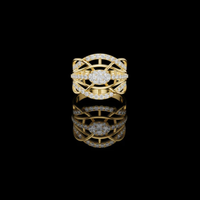 0.76 TCW Multi Row Weave Ring with Round Moissanite Diamond Centerpiece and Brilliant Pavé Accents