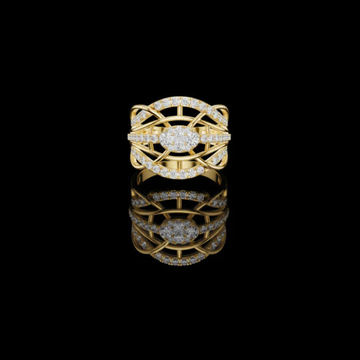 0.76 TCW Multi Row Weave Ring with Round Moissanite Diamond Centerpiece and Brilliant Pavé Accents