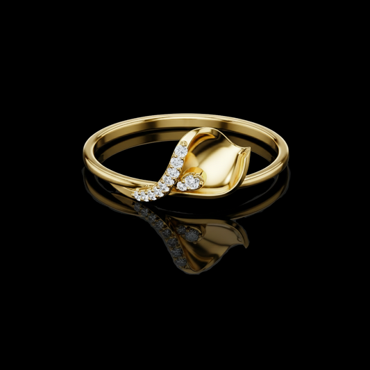 0.010 CT The Graceful Floral Ring with Sparkling Moissanite Round Diamond in Full Bloom