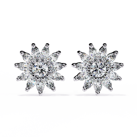 Floral Lab Diamond Marquise Cluster Stud Earrings with Round Center