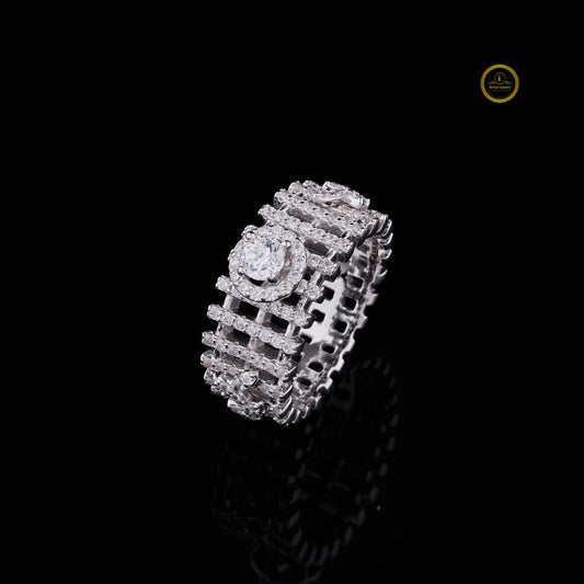 Round Lab Grown Diamond Ladder Pave Statement Ring