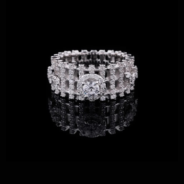 1.00 CT Luxury Full Diamond Eternity Ring with Prominent Round Cut Moissanite Diamond Centerpiece and Artisanal Geometric Detailing
