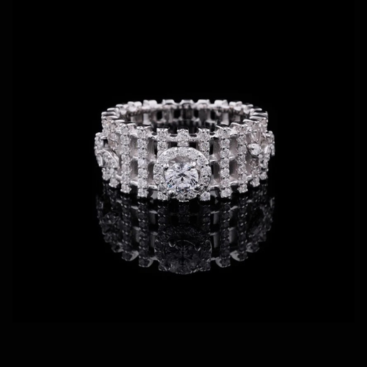 Round Lab Grown Diamond Ladder Pave Statement Ring