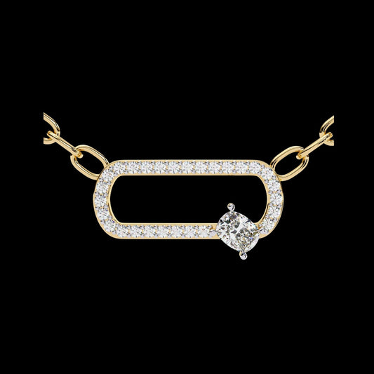 Openwork Pave Oval Link Off Center Cushion Lab Grown Diamond Pendant