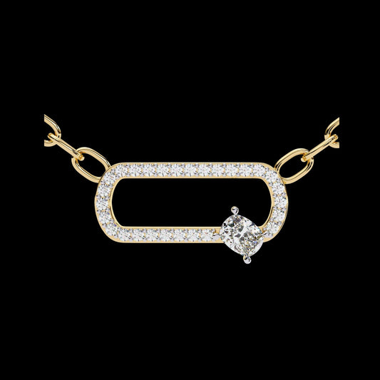 0.36 TCW Elegant Oval Link Lab Grown Pendant Featuring Pave Detailing and Cushion Solitaire Diamond