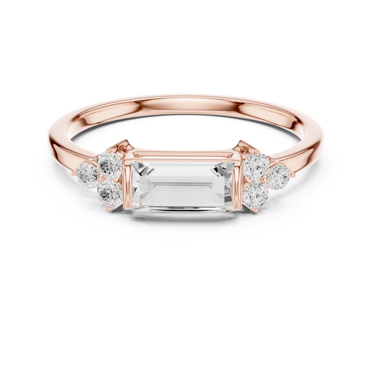 Baguette Cut Lab Diamond Ring With Round Diamonds Sidestone