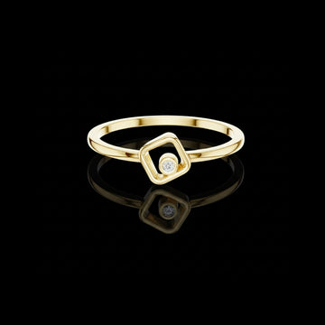 0.01 TCW Minimalist Gold Geometric Moissanite Diamond Round Ring with Modern Open-Square Design