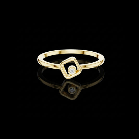 0.01 TCW Minimalist Gold Geometric Lab Diamond Round Ring with Modern Open-Square Design