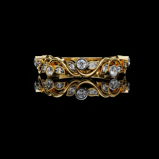 Round Lab Grown Bezel Set Diamond Vine Design Band