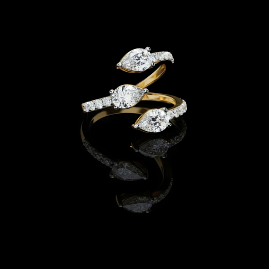 Triple Marquise Cut Open Wrap Lab Grown Diamond Ring with Pavé Diamond Band