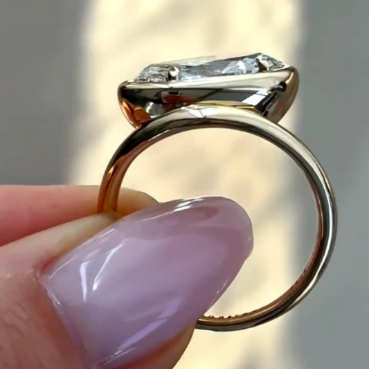 3.00 TCW Bezel Style Marquise Lab Grown Diamond Solitaire Ring with Flowing Gold Wrap Band For Party