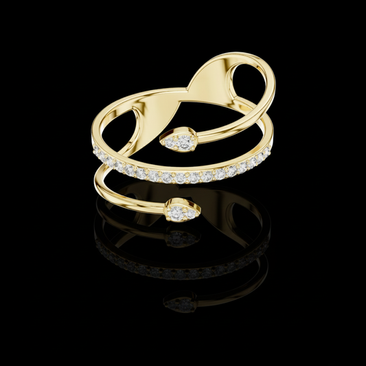 Round Moissanite Diamond Open Wrap Bypass Ring with Pave Band