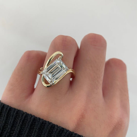 Emerald Cut Moissanite Diamond Bypass Ring