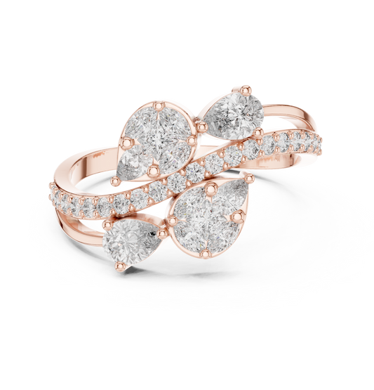 Pear Cut Moissanite Diamond Bypass Cluster Statement Ring