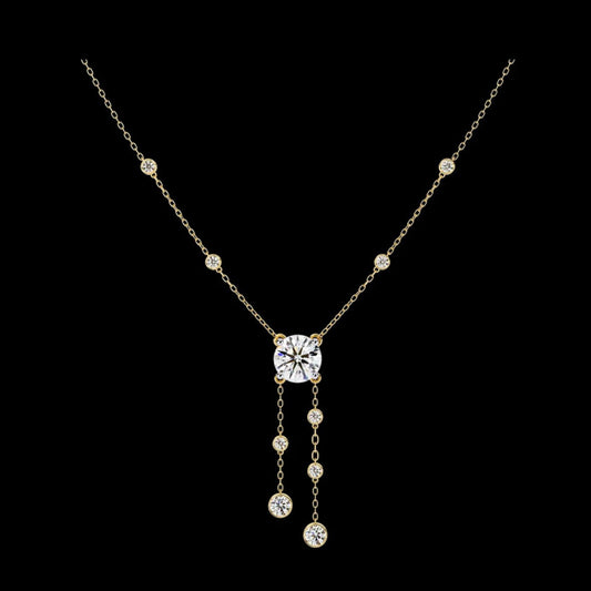Round Lab Grown Diamond Lariat Necklace with Bezel Station Drops