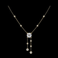 Round Moissanite Diamond Lariat Necklace with Bezel Station Drops