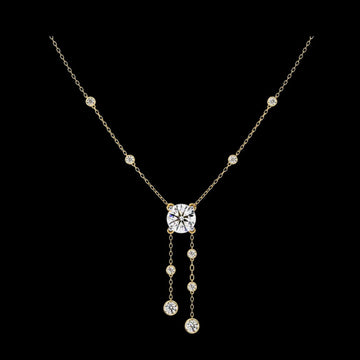 Round Moissanite Diamond Lariat Necklace with Bezel Station Drops