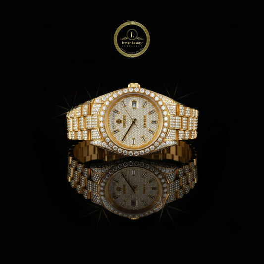 Exquisite Fully Iced-Out Moissanite Diamond Timepiece with Pave Set Dial