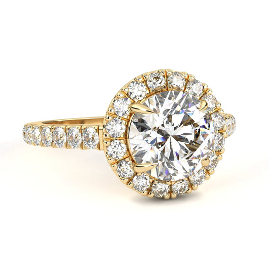Round Cut Sunburst Halo Moissanite Diamond Ring with Pave Band