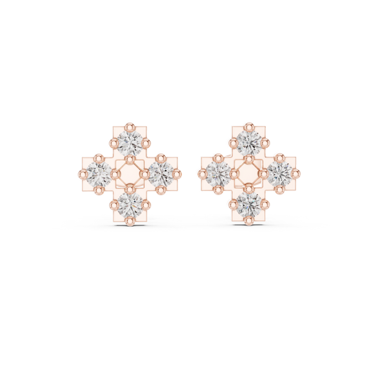 Cross Cluster Round Brilliant Lab Diamond Stud Earrings for Women