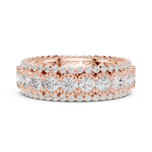Triple Row Round Cut Lab Grown Diamond Milgrain Eternity Band Ring