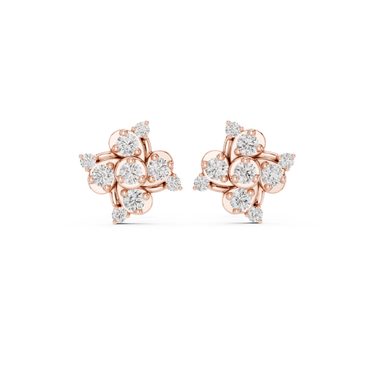 Pinwheel Swirl Round Brilliant Cut Moissanite Diamond Stud Earrings Starburst Cluster