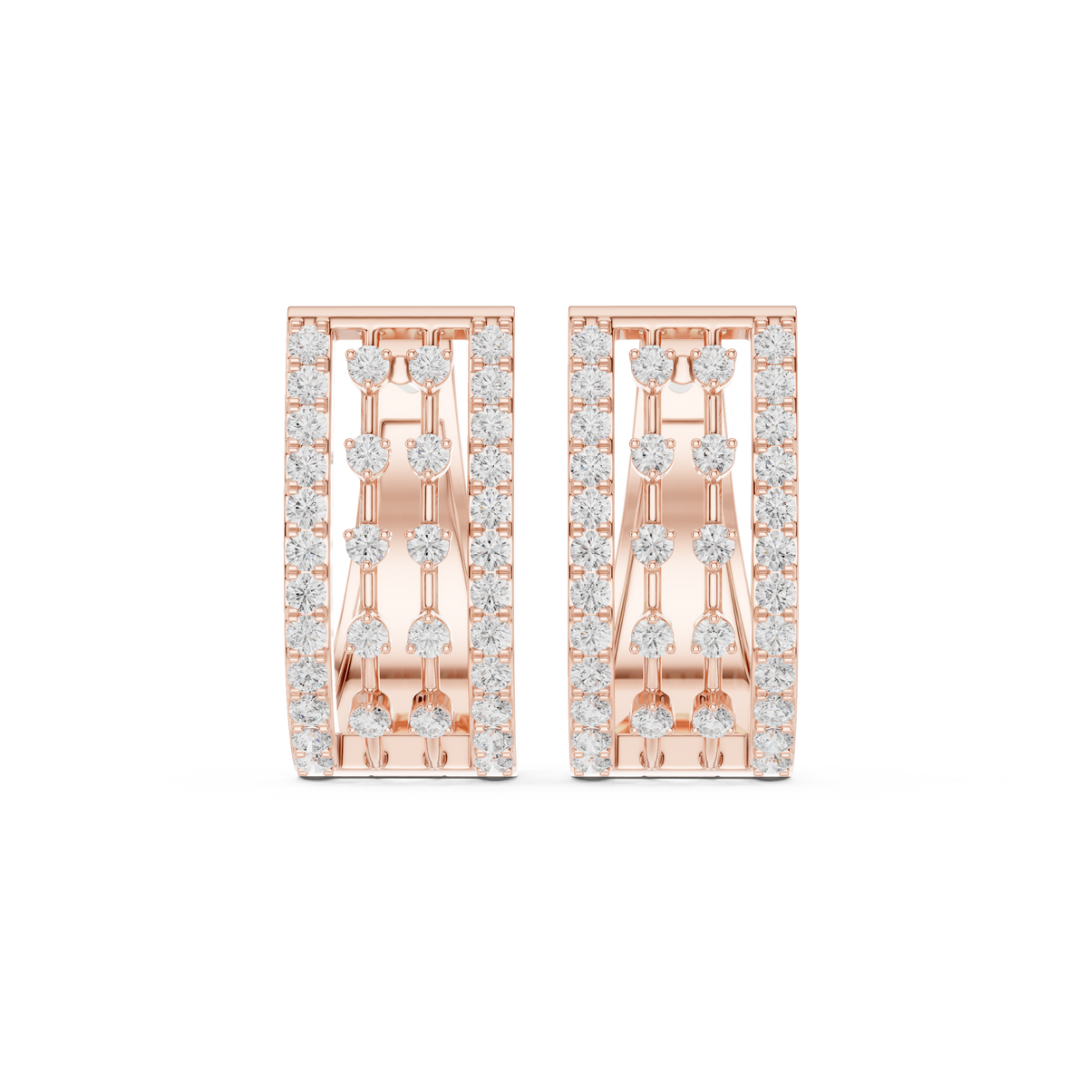 Openwork Lattice Multi Row Lab Grown Diamond Wide Huggie Earrings