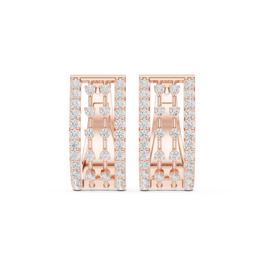 Openwork Window Lattice Multi Row Moissanite Diamond Wide Huggie Hoop Earrings