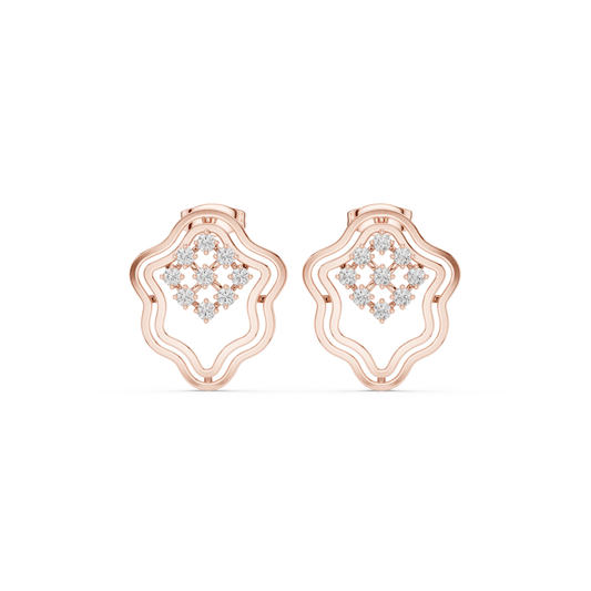 Moroccan Lattice Round Brilliant Cut Moissanite Diamond Stud Earrings Scalloped Openwork