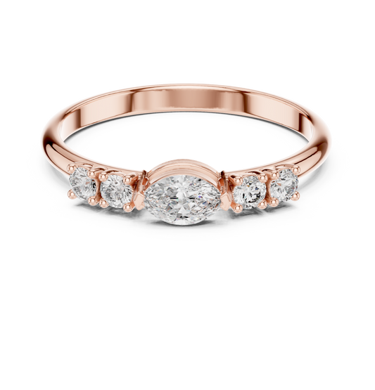 Wedding Band With Moval Center Moissanite Diamond