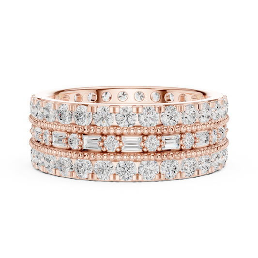 2.27 CT Luxurious Triple Row Round and Baguette Moissanite Diamond Eternity Band