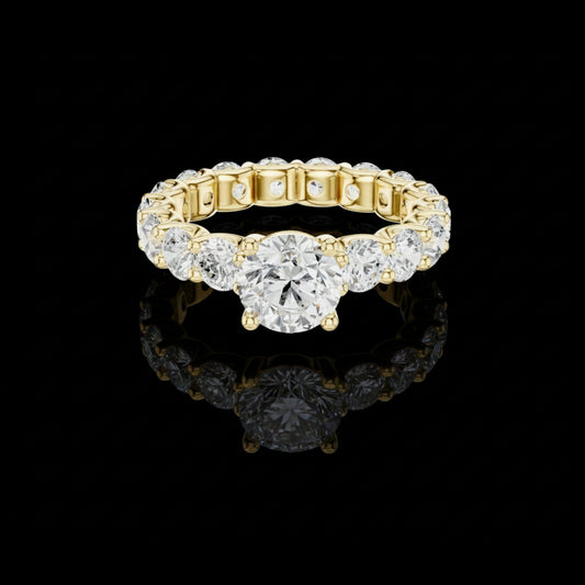 1.25 CT Sparkling Round Brilliant Cut Lab Diamond Eternity Ring with Grand Center Solitaire in Gold