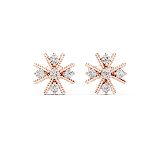 Starburst Sunburst Spoke Round Moissanite Diamond Geometric Cluster Stud Earring