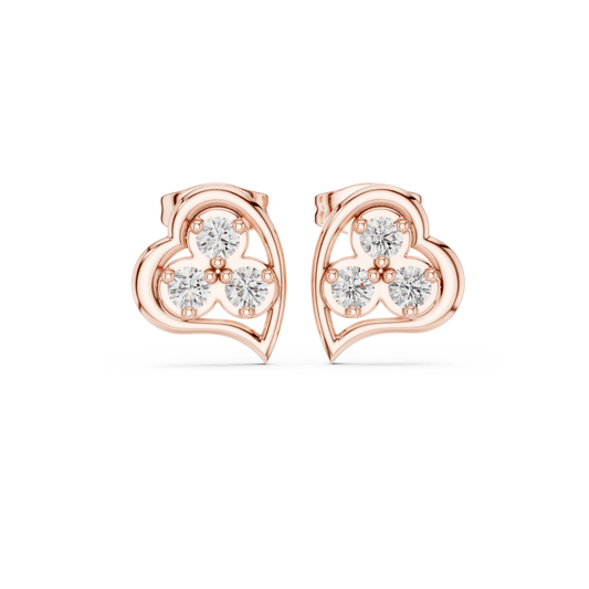 Three Stone Heart Round Brilliant Cut Moissanite Diamond Stud Earrings Trefoil Cluster